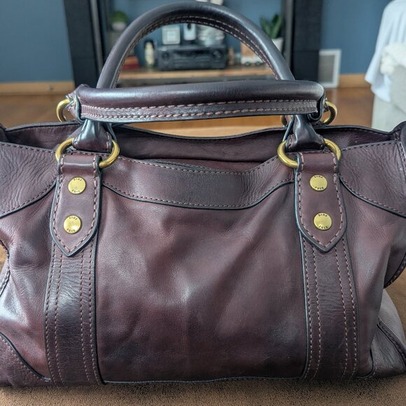 FRYE ~ Melissa Satchel Purse Handbag Shoulder Bag Deep Red (Burgundy) Leather
